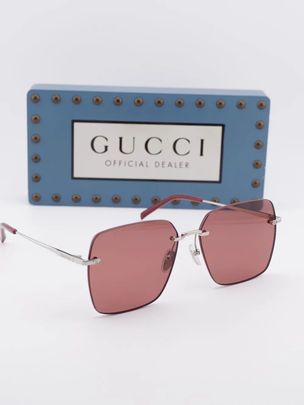 Gucci GG1955SA 003 Square Sunglasses - Shiny Silver\Burgundy